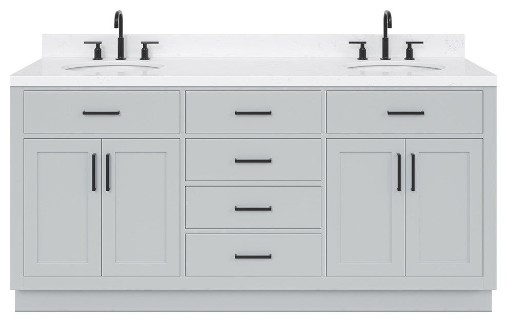 Ariel Hepburn 72"  Double Oval Sinks Vanity, Carrara Quartz, Gray