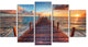 Sunset over Wooden Sea Pier, Large Modern Canvas Art Print, 60"x32", 5 Panels