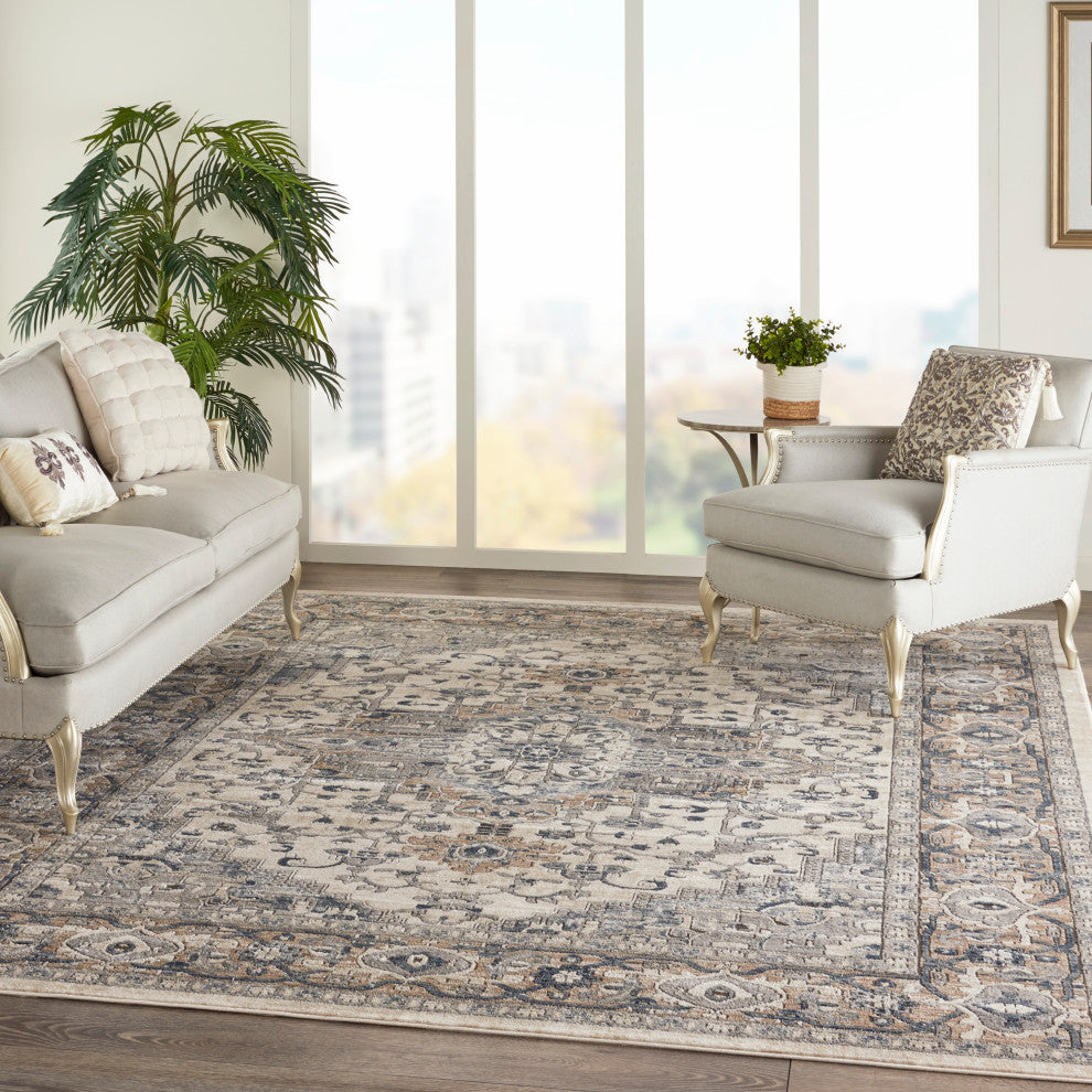 Nourison Quarry Qua05 Traditional Rug, Ivory and Gray, 3'9"x5'9"