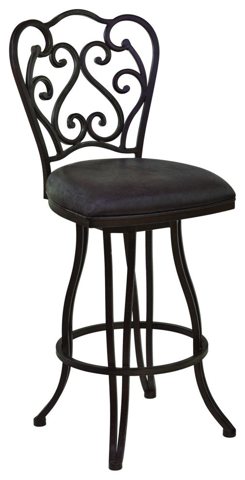 30" Dark Espresso Scroll Back Metal Swivel Bar Stool