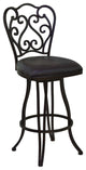 30" Dark Espresso Scroll Back Metal Swivel Bar Stool