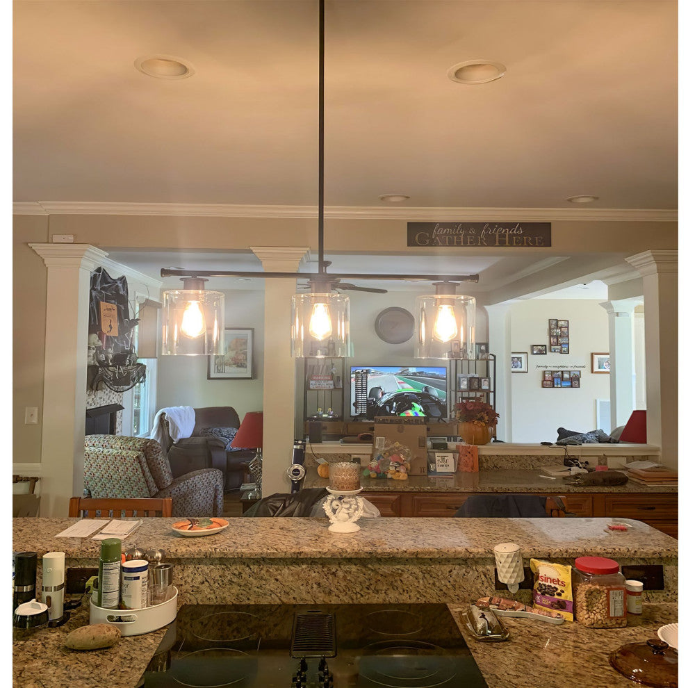 Kira Home Sloane 31" Farmhouse Island Light, Glass Cylinder Shades, Adjustable