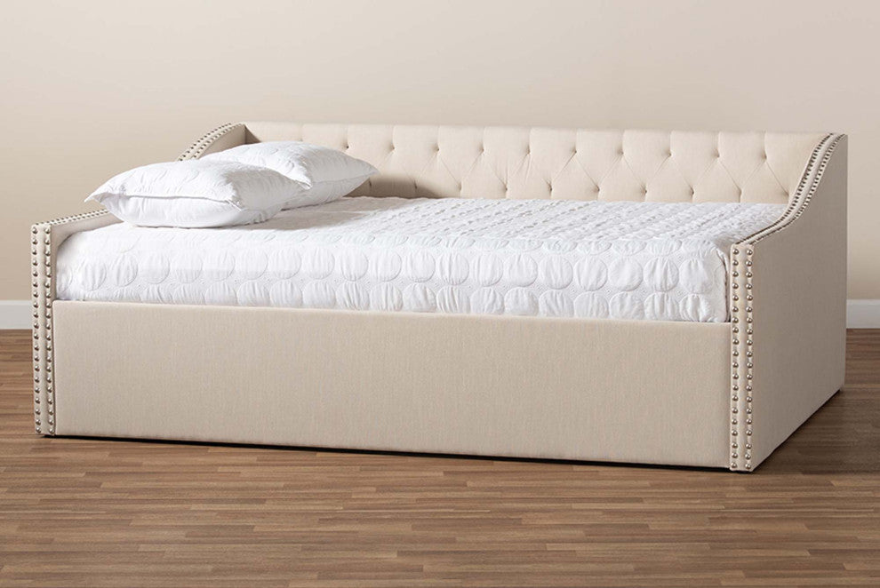 Elianna Fabric Upholstered Daybed, Beige, Queen