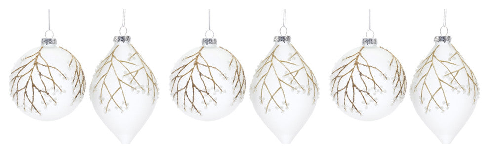 Glittered Glass Tree Branch Ornament, 6-Piece Set