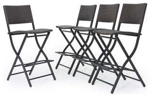 GDF Studio Marinelli Outdoor Multibrown Wicker Bar Stools, Set of 4