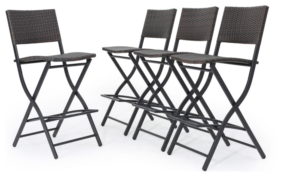GDF Studio Marinelli Outdoor Multibrown Wicker Bar Stools, Set of 4