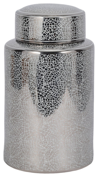 Ceramic 12" Jar, Crackle Silver