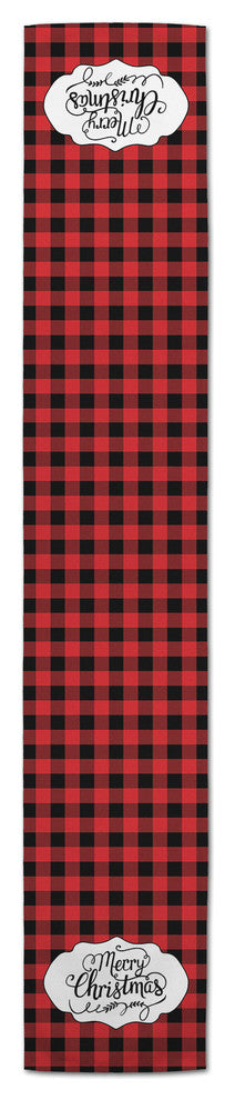 Merry Christmas Red Black Buffalo Check Table Runner, 16"x90"