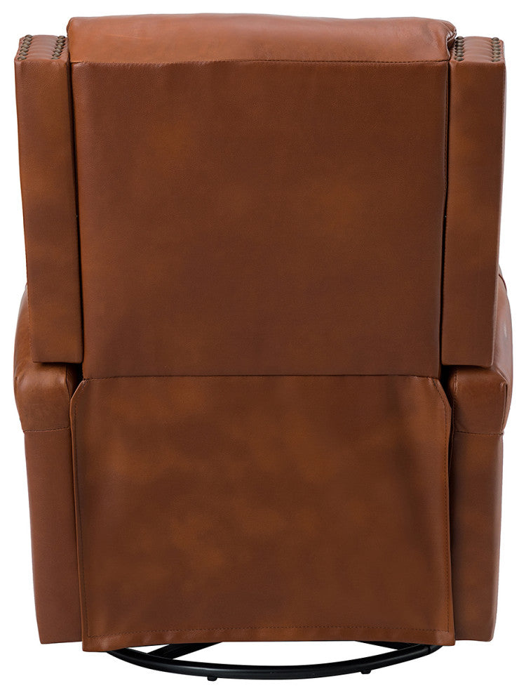 Genuine Leather Swivel Rocker Recliner, Saddle