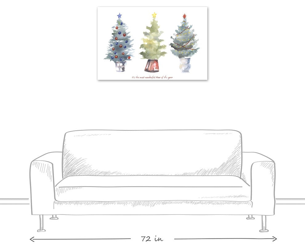 Three Watercolor Christmas Trees Canvas Wall Art, 36"x24"