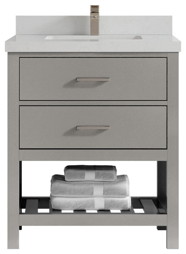 Parker 30 Single Sink Bath Vanity in Elephant Skin Gray  2" Carrara Quartz