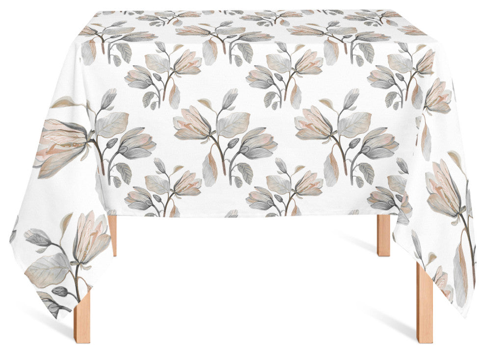Watercolor Floral Blossoms Gray 2 58x58 Tablecloth