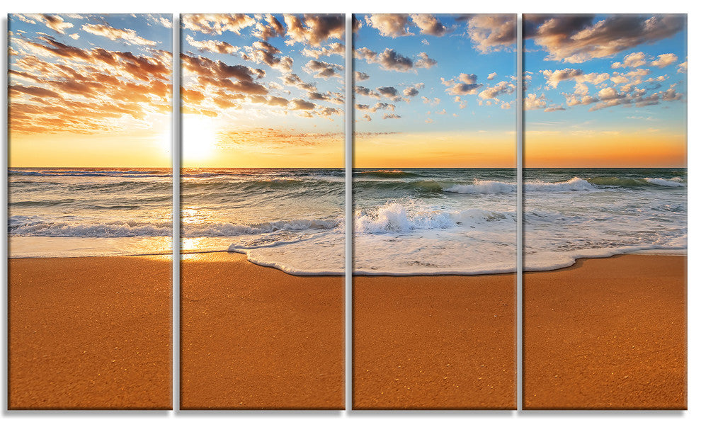 "Incredible Seashore Under Cloudy Sky" Seashore Wall Art, 4 Panels, 48"x28"