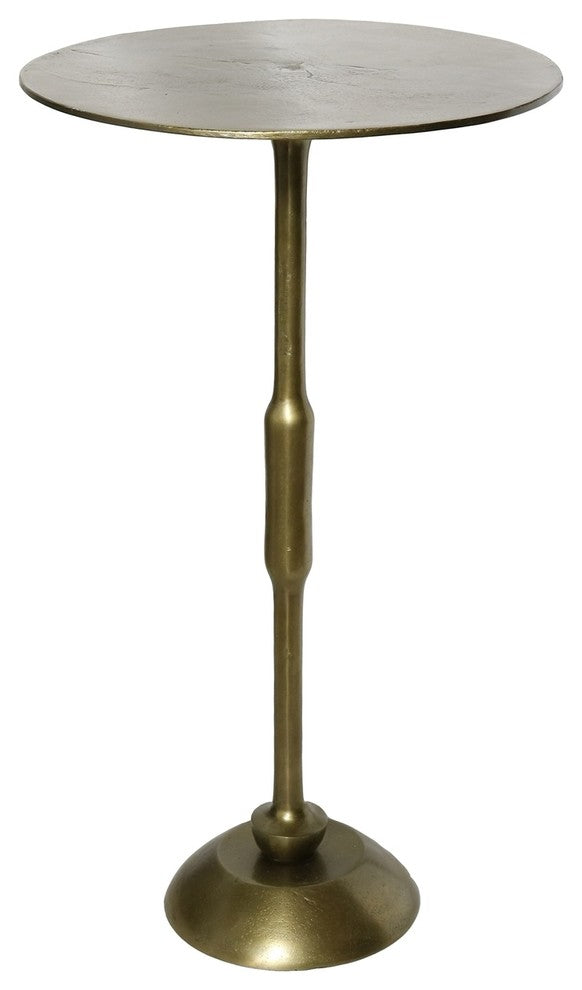 Classic Minimalist Gold Brass Metal Round Table | Simple Slender Pedestal Accent