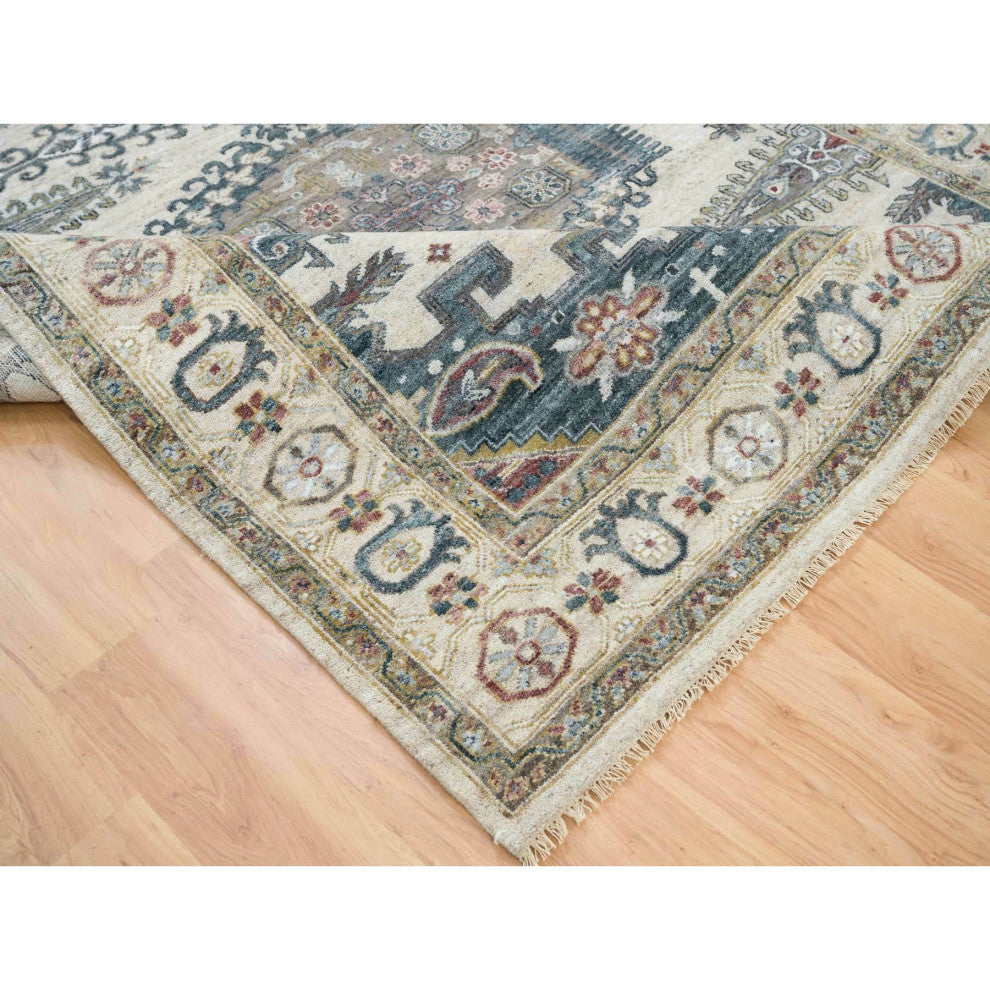 Ivory Hand Knotted Reimagined Persian Viss Design Wool Oriental Rug  7'9"x10'4"