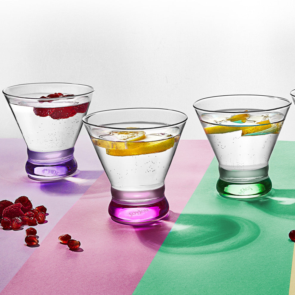 Hue Colored Stemless Martini Glasses 7 oz, Set of 6