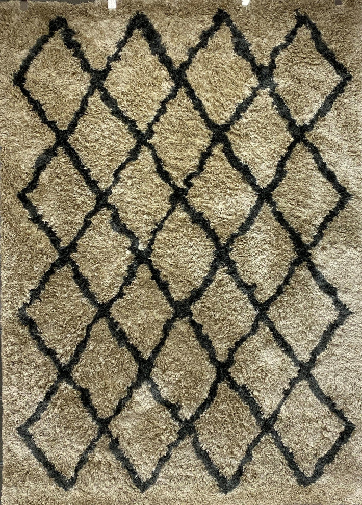 5??x 7??Cream and Black Lattice Area Rug