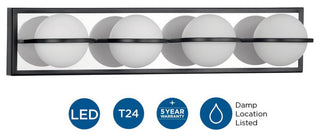 Pearl LED 4-Light Opal Glass LED Modern Bath Vanity Light, Matte Black