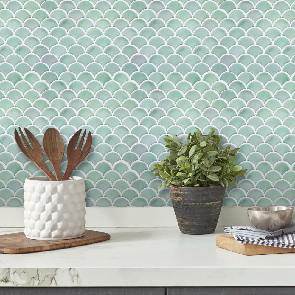 Aqua Scallop Peel And Stick Backsplash