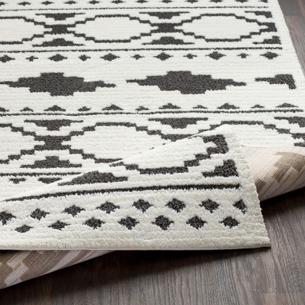 Moroccan Shag Bohemian Global Black, Charcoal Area Rug, 7'10"x10'3"
