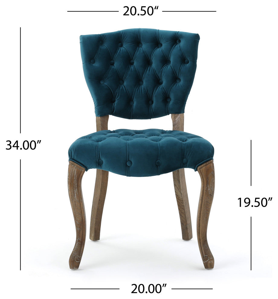 GDF Studio Elizabeth Tufted New Velvet Fabric Dining Chairs, Set of 2, Dark Teal