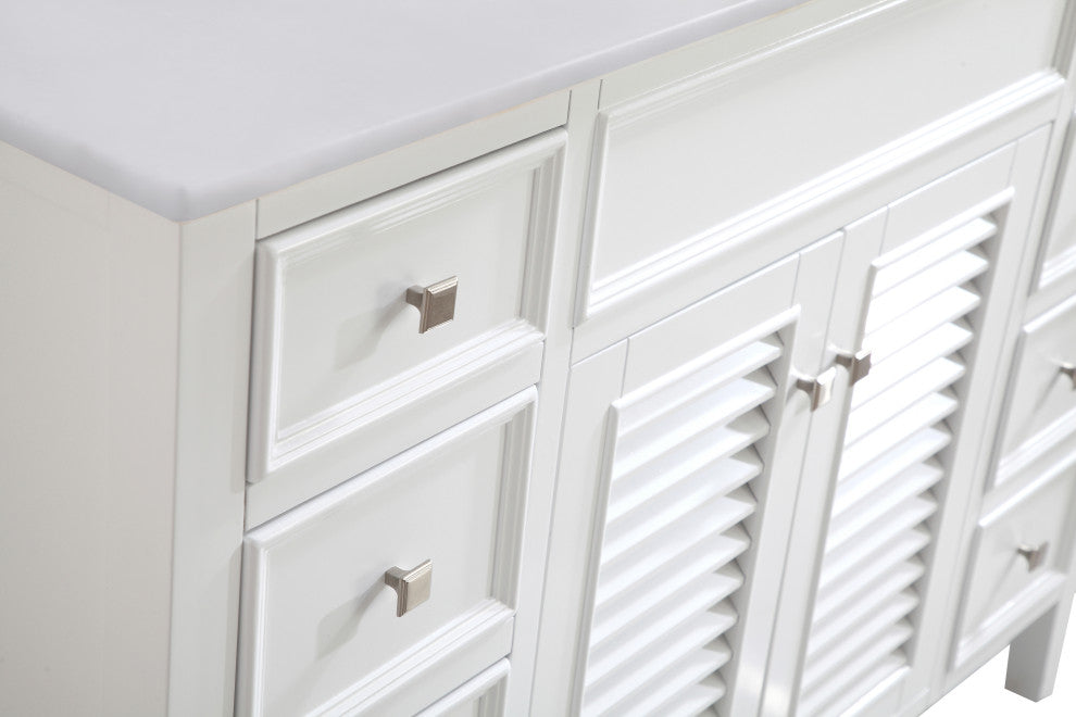 48" Single Bathroom Vanity, White With Ivory White Engineered Marble