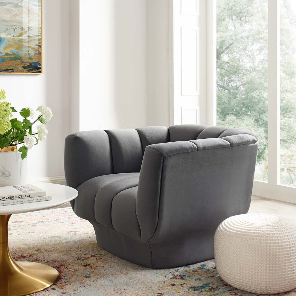 Modern Living Room Lounge Accent Side Chair Armchair, Velvet Fabric, Grey Gray