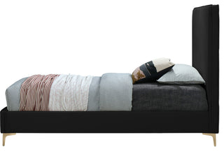 Geri Velvet Upholstered Bed, Black, Twin