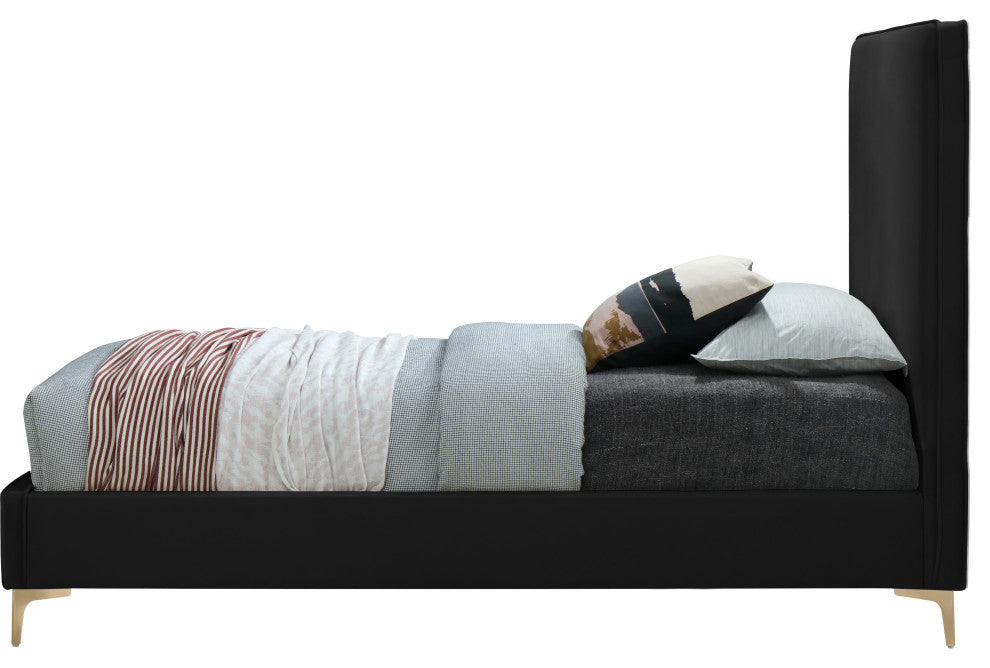 Geri Velvet Upholstered Bed, Black, Twin