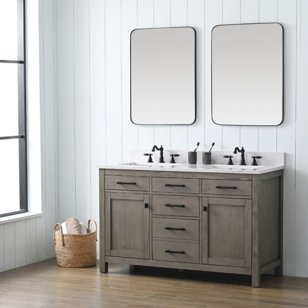 Jasper 54" Bathroom Vanity, Textured Gray, Ariston White Engineered Stone Top