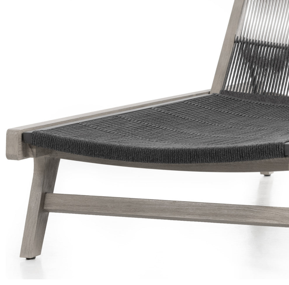 Julian Outdoor Chaise Lounge Weathered Grey, Fsc, Grey Rope, Dark Grey Rope