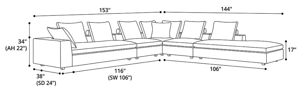 Lucerne Modular Chaise, Ashen Fabric, Ashen Fabric, Set10a-5pc