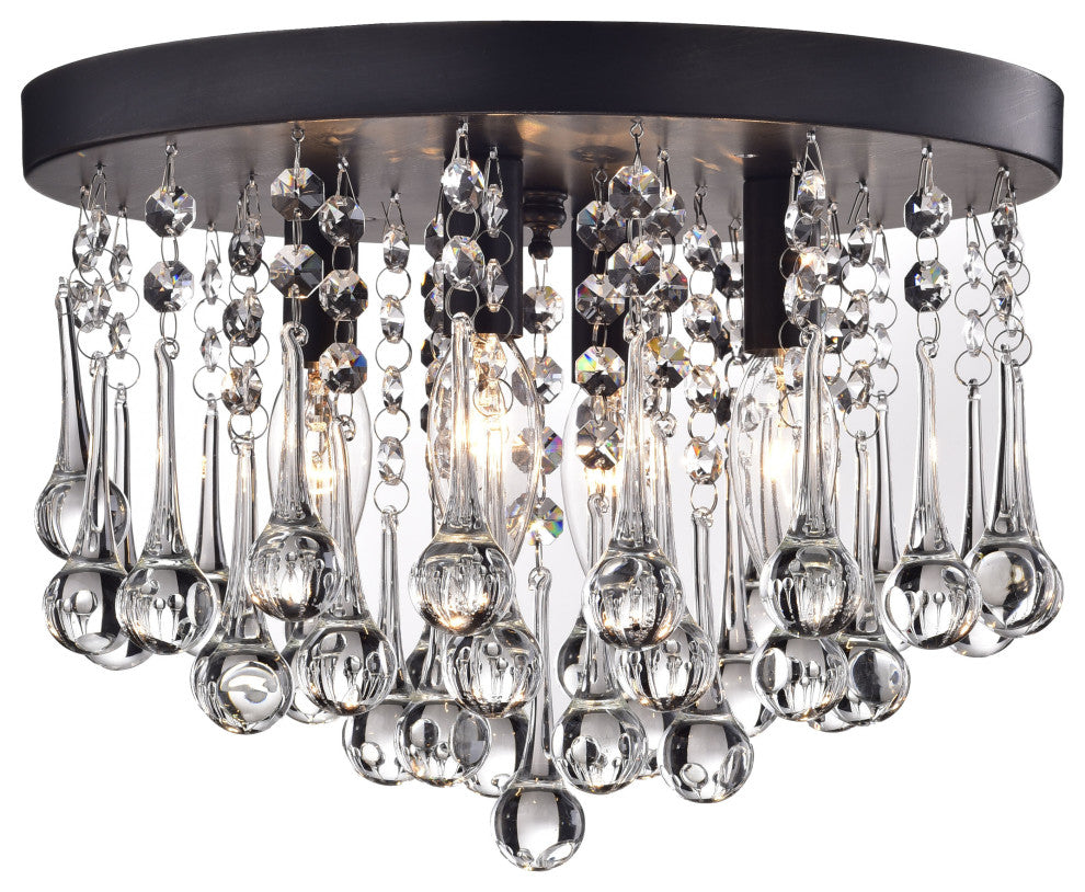 Bella 4-Light Clear Crystal Drops Flush Mount in Black Finish