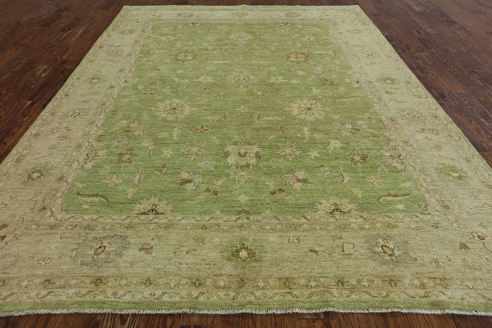 8'x10' Traditional Green Chobi Oriental Area Rug, W2286
