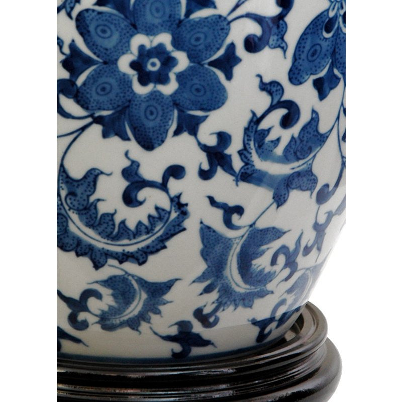 11" Floral Blue and White Porcelain Vase Jar