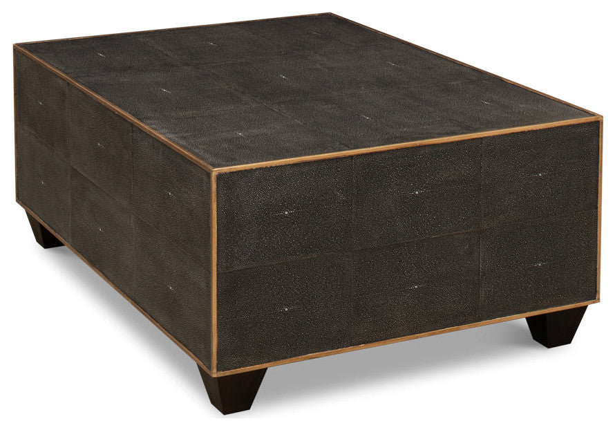 Gray Leather Shagreen Cocktail Coffee Table Rectangle