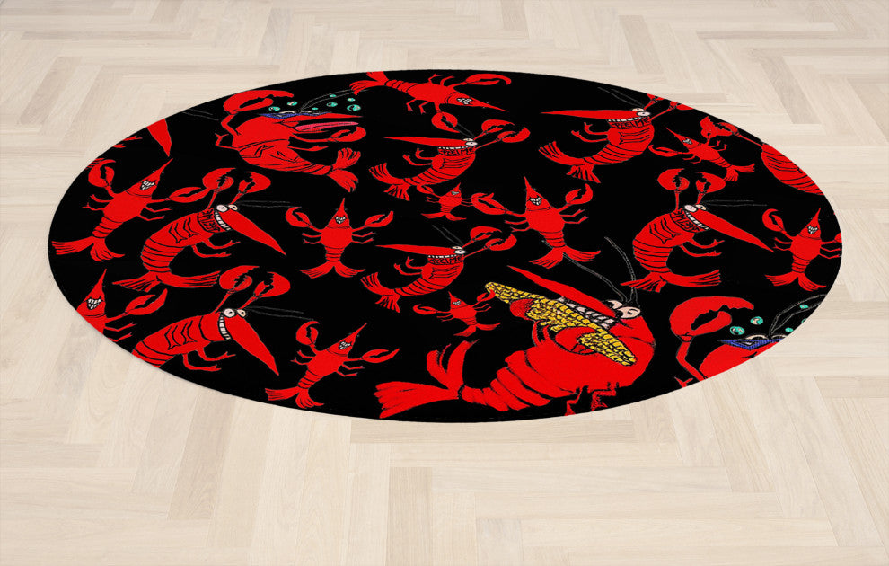 Sea life round chenille area rugs from my art. Approximately 60", Crawfish Party