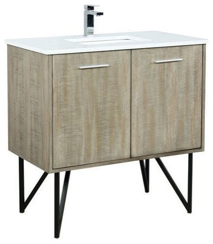 Lancy Modern Rustic Acacia 36" Square Sink Bathroom Vanity, Labaro Brushed Nicke