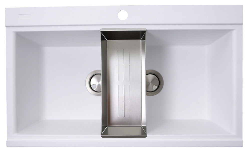 Nantucket Sinks Large Double Bowl Prep Station Topmount Granite Composite, White