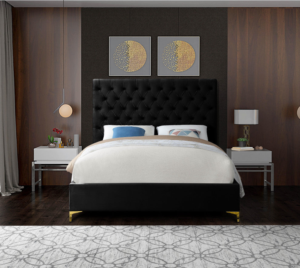 Cruz Velvet Upholstered Bed, Black, King