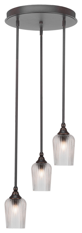 Empire 3-Light Cluster Pendalier, Dark Granite/Clear Textured