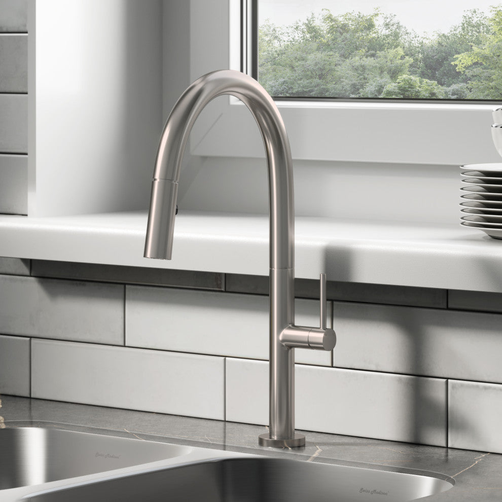 Chalet Single Handle, Pull-Down Kitchen Faucet 17.2"H, Brushed Nickel