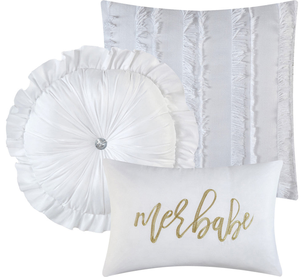 Merle Merbabe 7-Piece Bedroom Bedding Comforter Set, White, Queen