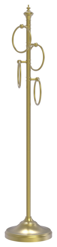 Floor Standing 4 Towel Ring Stand, Satin Brass