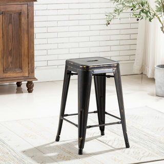 24" Stackable Industrial Golden Black Backless Kitchen Metal Barstools Set of 4