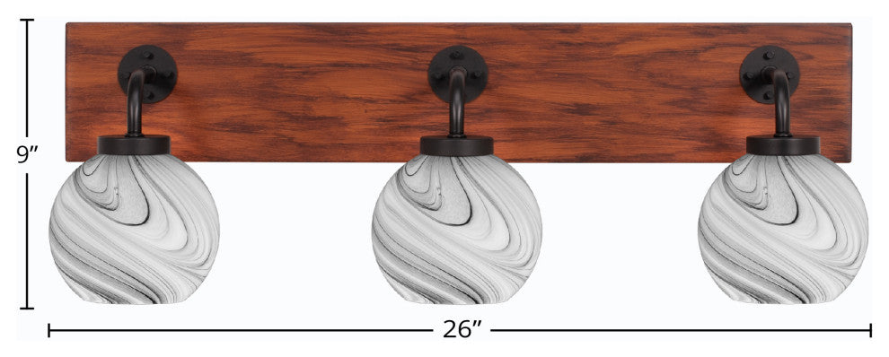 Oxbridge 3-Light Bath Bar, Matte Black & Painted Wood-look Metal/Onyx Swirl