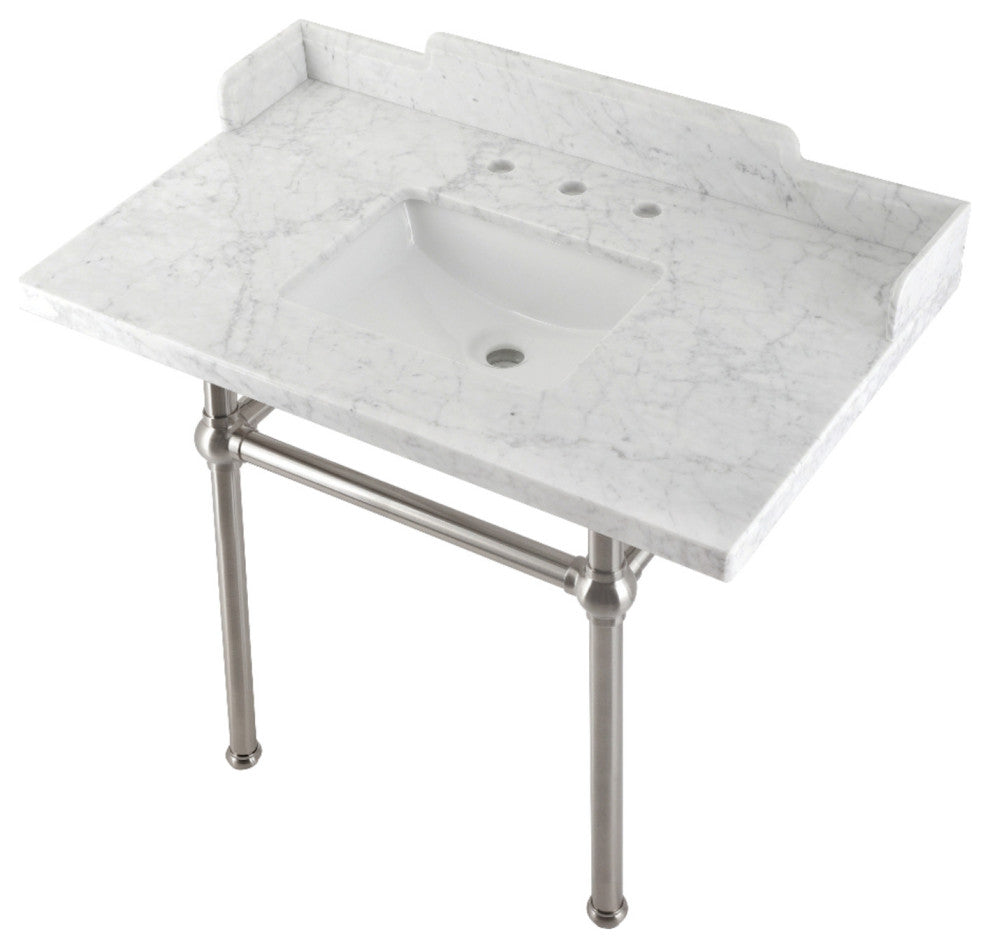 Kingston Brass LMS3630MBSQ8 36" Carrara Marble Console Sink, Legs