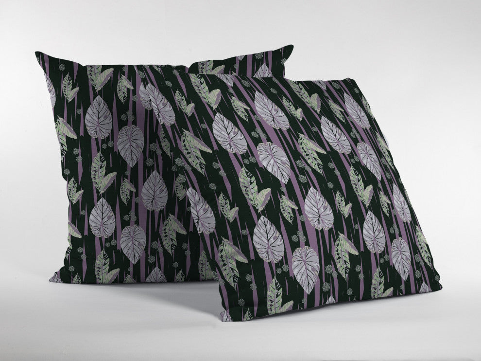 18" Black Purple Fall Leaves Zippered Suede Throw Pillow
