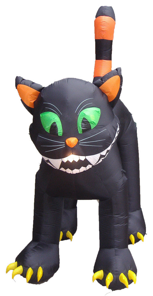 11' Tall Animated Halloween Inflatable Huge Black Cat, Head Rotating