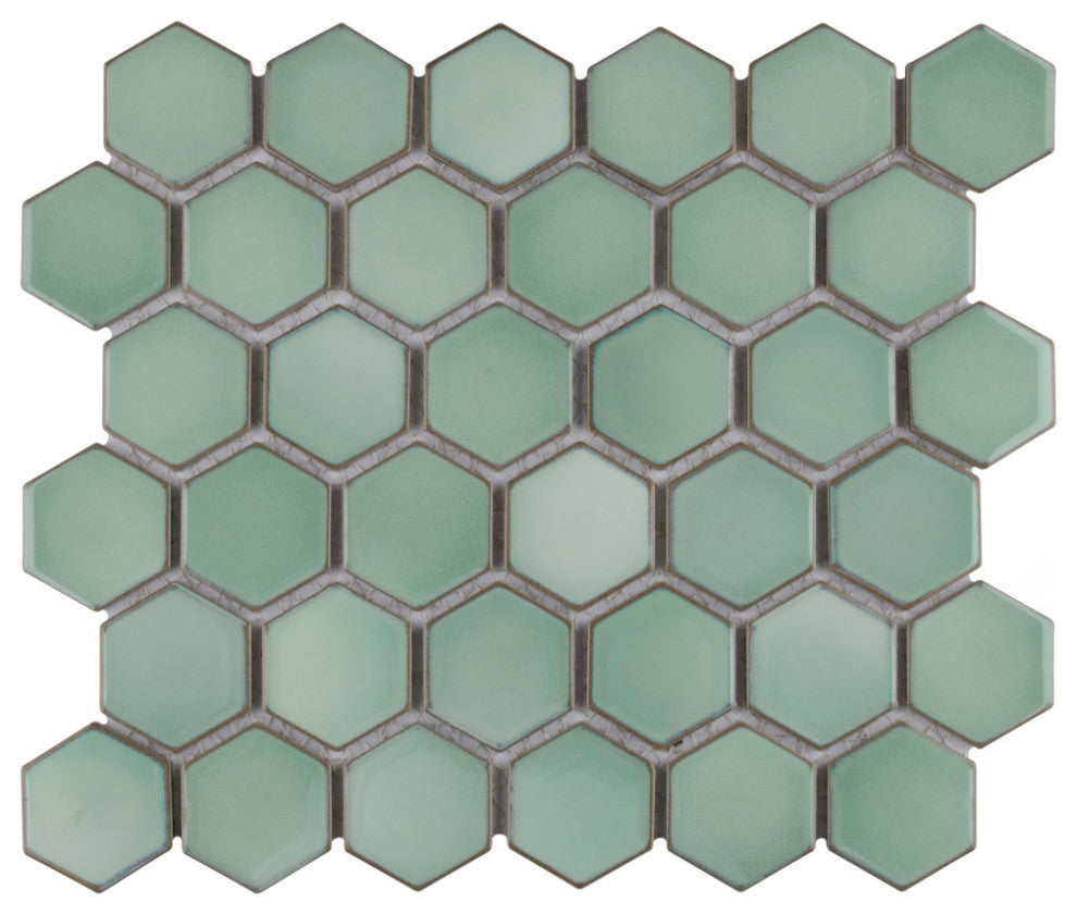 Hudson Due 2" Hex Mint Green Porcelain Floor and Wall Tile